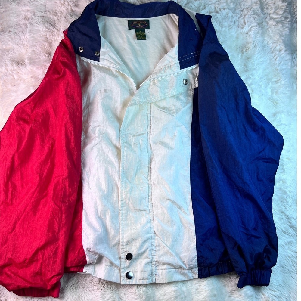 Charter Club Classic MenRed White Blue Colorblock Nylon Windbreaker Jacket M A12